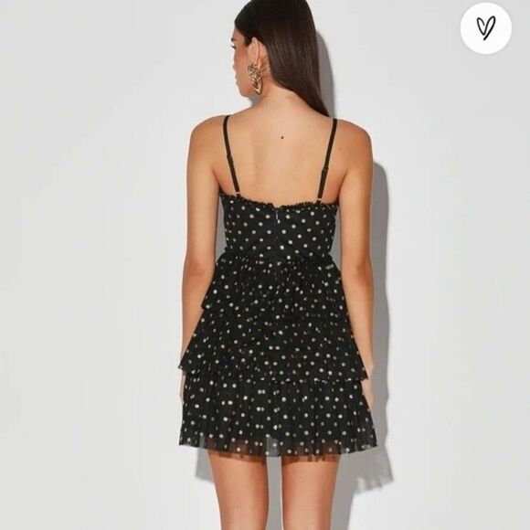 Lulus twinkle of my eye black gold polka dot tiered tulle cocktail dress Medium - Picture 11 of 11